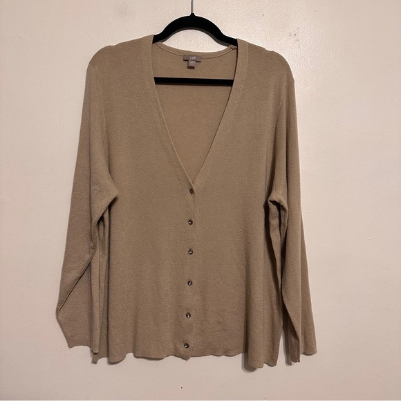 J Jill Wool Blend Jewel Button V Neck Cardigan Sweater Beige Neutral size 2X - Picture 1 of 6